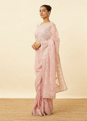 Fairy Tale Pink Saree with Floral Patterns image number 3